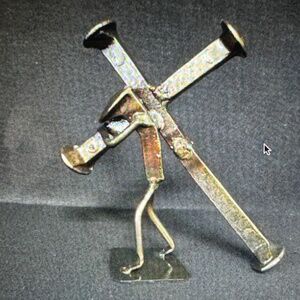Roland Metal Art-CARRYING CROSS - SYMBOLIC RAILROAD SPIKE SCULPTURE